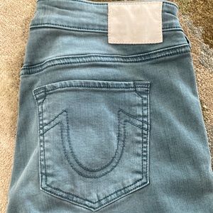 True religion washed green long denim stretch jeans